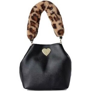 Luv Betsey by Betsey Johnson Black Mini Bucket Bag Leopard Faux Fur Handle